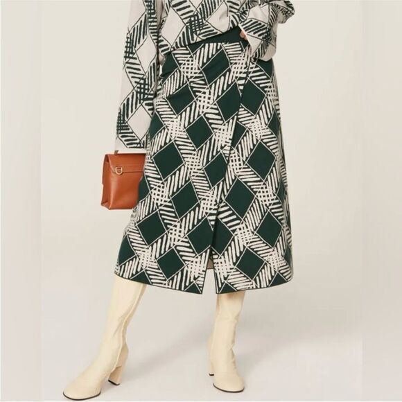 Tanya Taylor Candace Knit Wrap Midi Skirt Geometric Print Wool XL - Picture 1 of 8